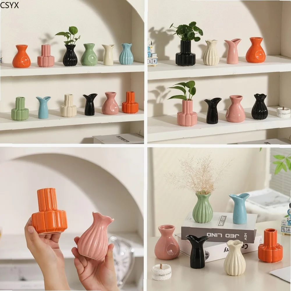 Ins Style Cream Ceramic Desktop Vase, Mini Warm Simulation Flower Decor for Office Desk Room Renovation