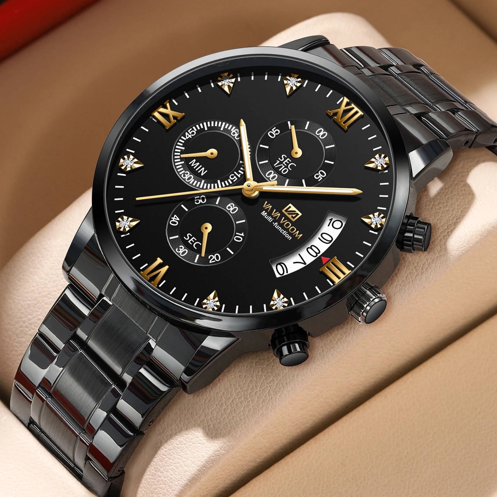 Luxury Quartz Men's Calendar Watch Multifunctional Fashion Casual Business Stainless Steel Wristwatch for Men Relogio Masculino