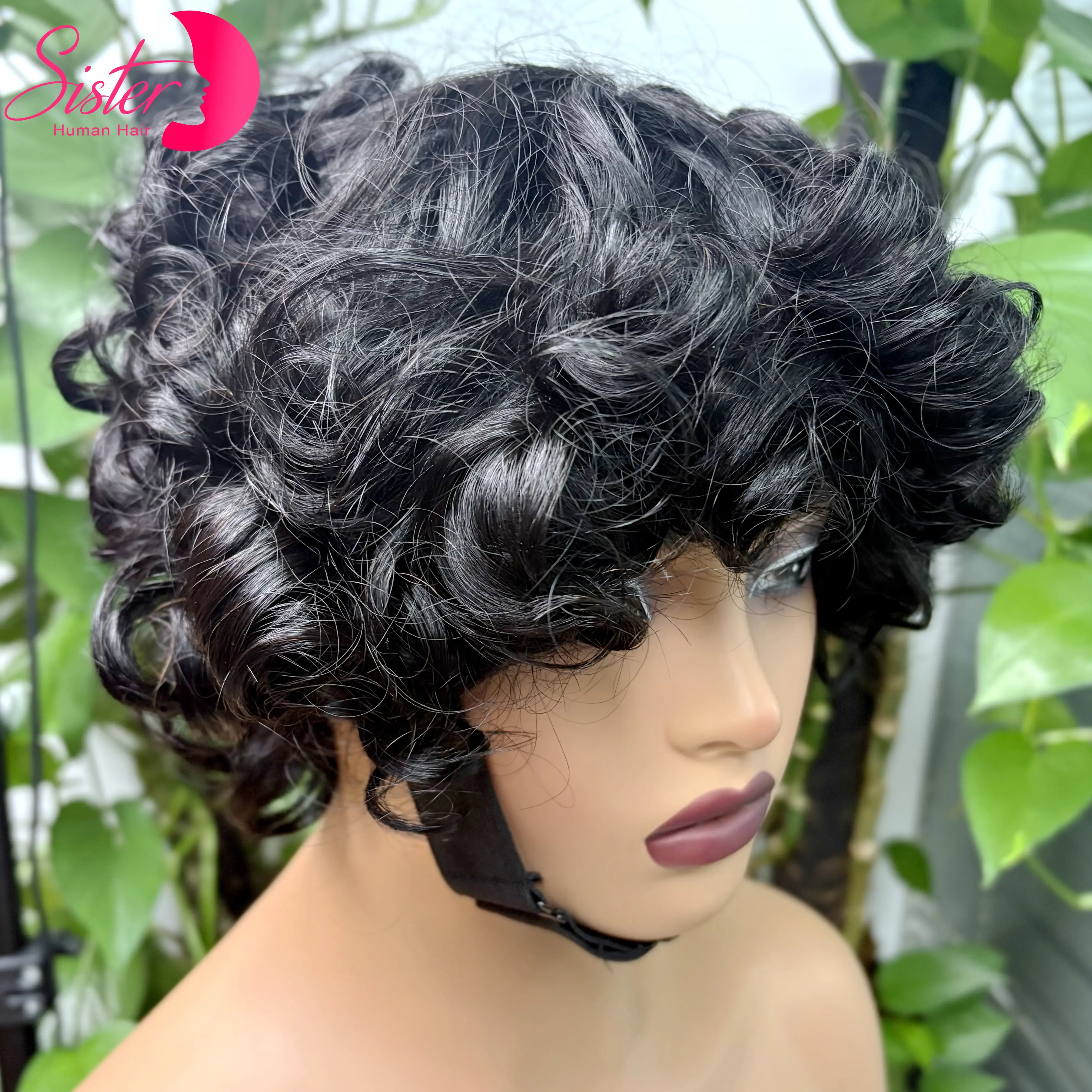 

Полностью машинное производство Свободный волнистый парик Боб Парики из натуральных волос 220% Короткие цветные надувные вьющиеся бесклеевые парики из человеческих волос с челкой