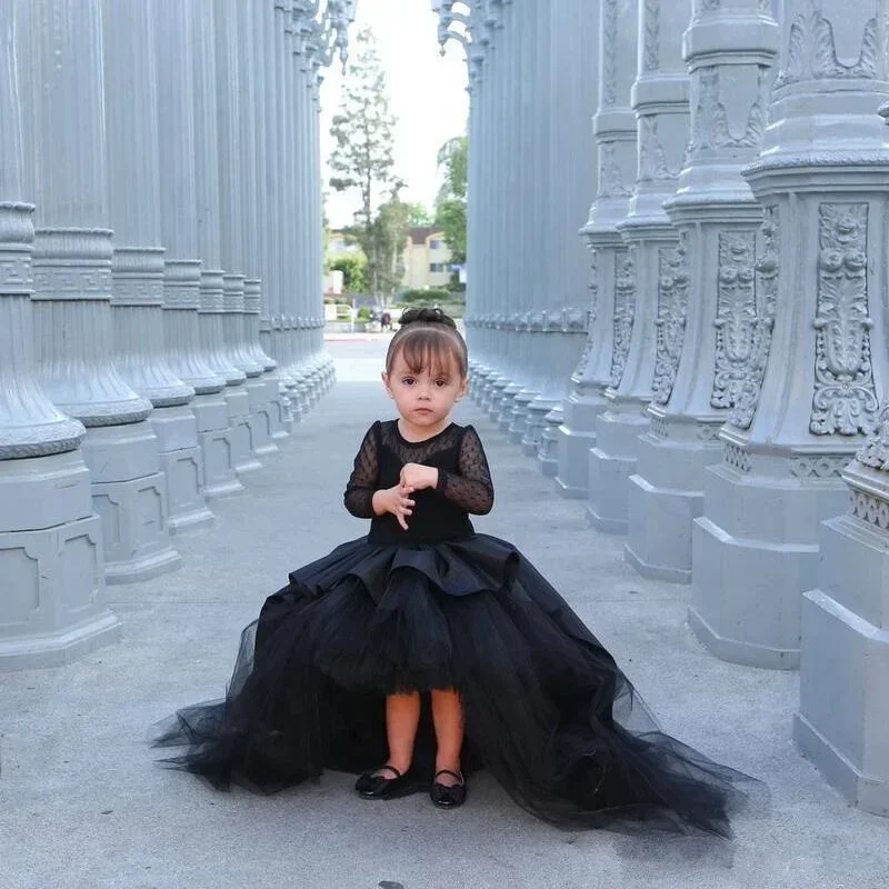 Long Sleeves Girls Pageant Dresses Black Girl Dress Flower Girl Dresses For Wedding Prom Gowns Birthday First Communion Dress