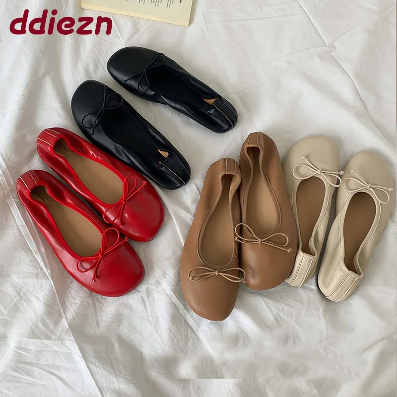 

Новые модные женские балетки с круглым носком, мягкая женская обувь без шнуровки, женские туфли на плоской подошве с узлом-бабочкой