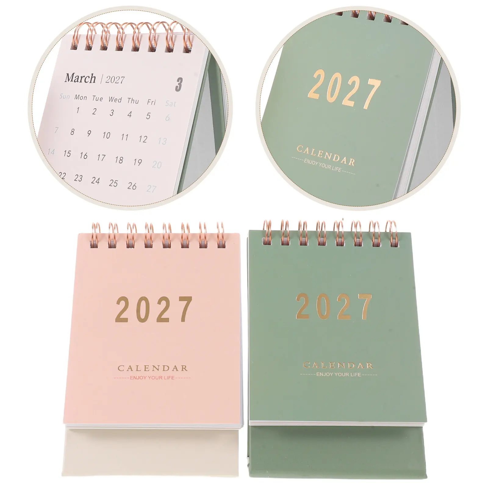 2Pcs Mini Standing Calendar for Desk 2027 Minimalist Small Monthly Desk Calendar Spiral Bound Stable Structure for Office Home