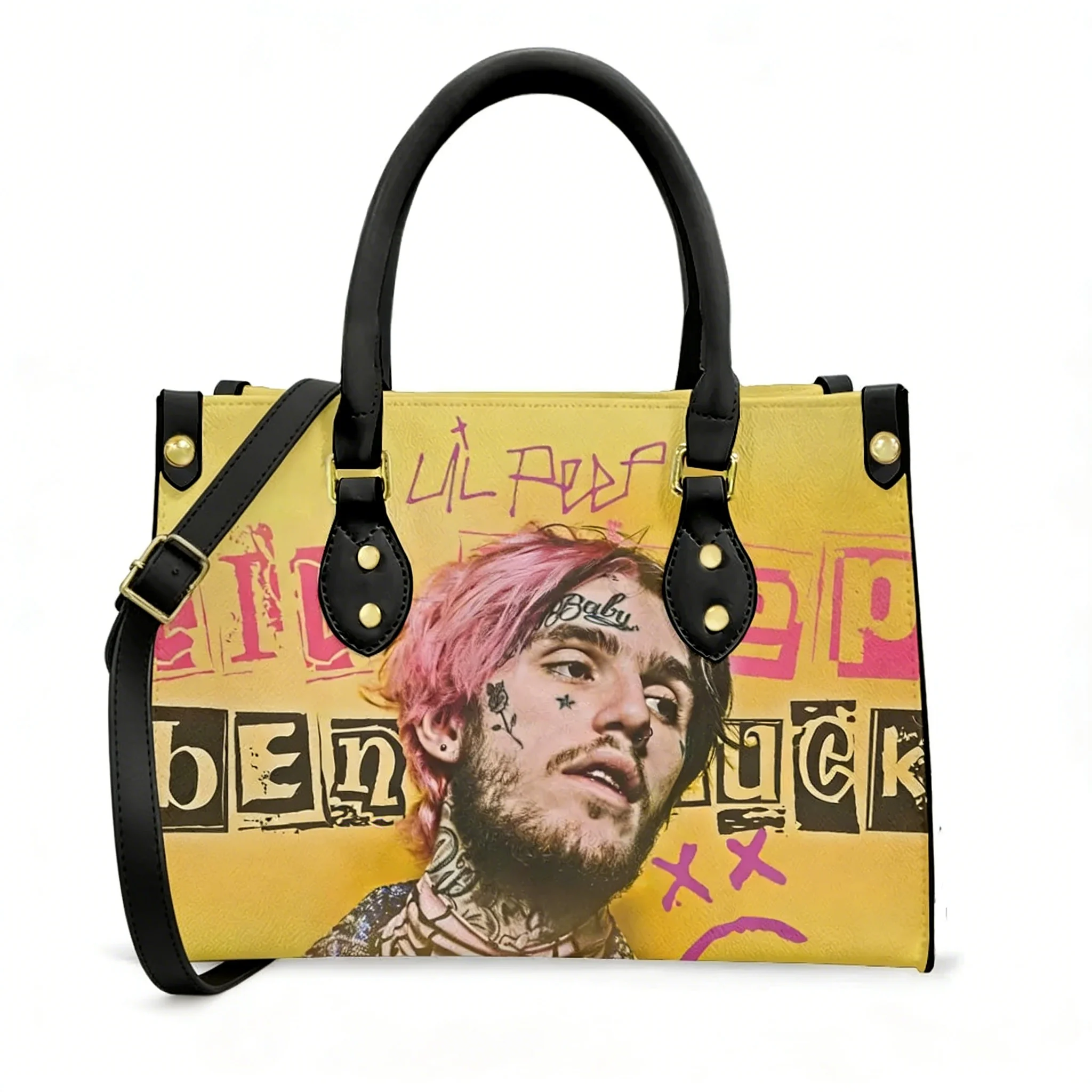 

Harajuku Lil Peep Tote Bag Кошелек Хип-Хоп Рэпер Женщины Мужчины Персонализированный текстовый образ Сумка из искусственной кожи Деловые покупки Подарочные пакеты