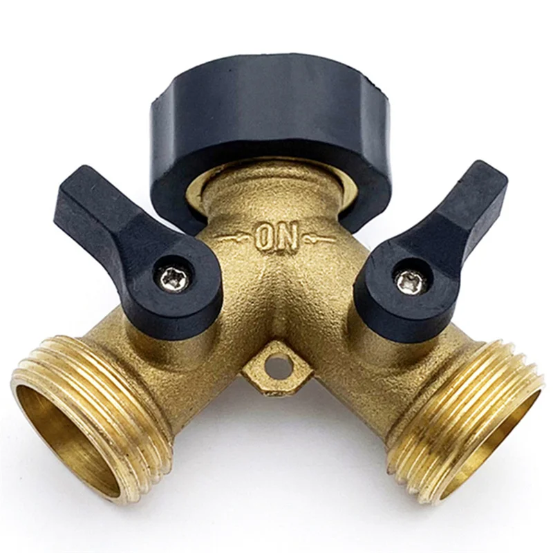 Brass 2-Ways Hose Splitter Nipple Connect Y-Type Water Distributor Water Separator Water Gun Irrigation Garden Automatic Water