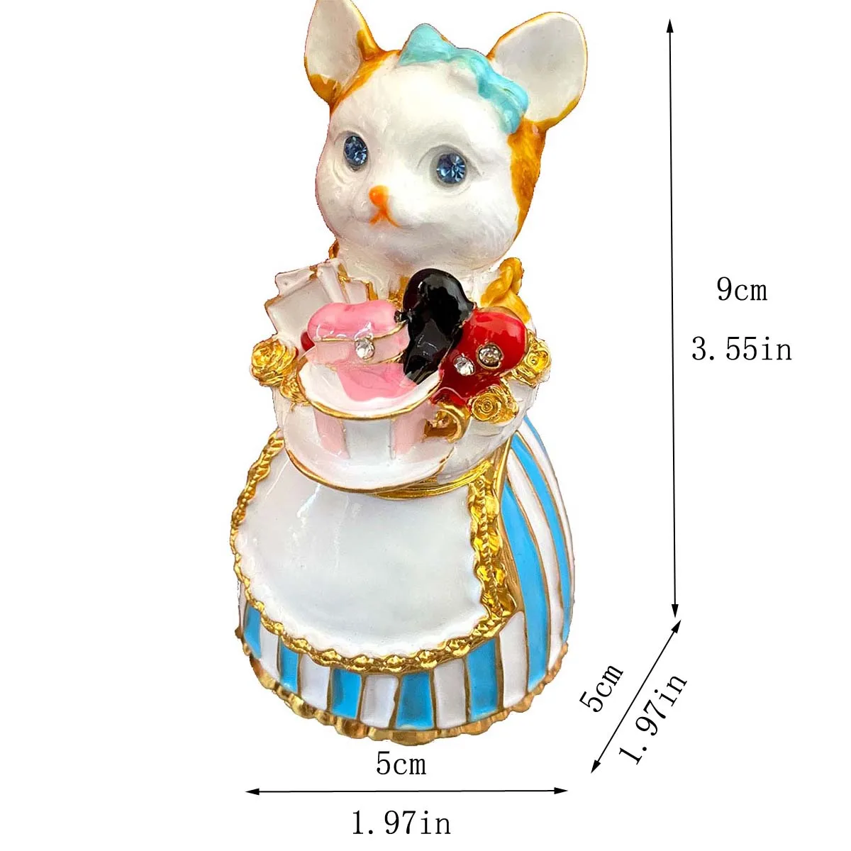 Elegant Cat Figurine Hinged Metal Enameled Jewelry Trinket Box Ring Holder Organizer Collectible Xmas Gift for Home Wedding Favo