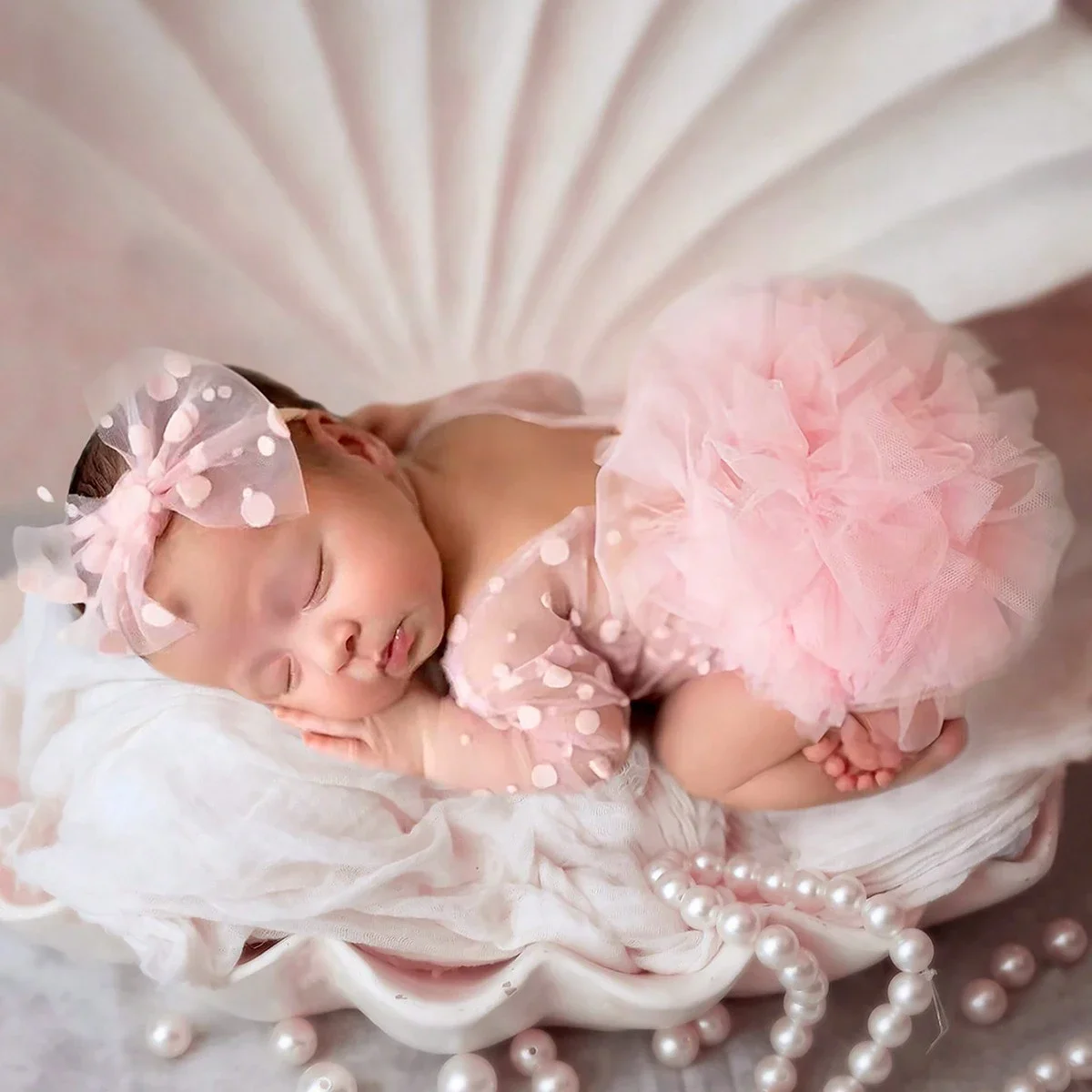 0-1M Baby Girl Dress Newborn Photography Outfits Romper with Bow Headband Photoshoot Clothes