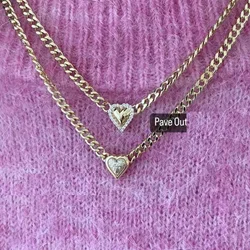 White Pink CZ Heart Shaped Pendant Necklace 3MM Gold Color Cuban Link Chain New Arrived Fashion Cute Lovely Women Jewelry