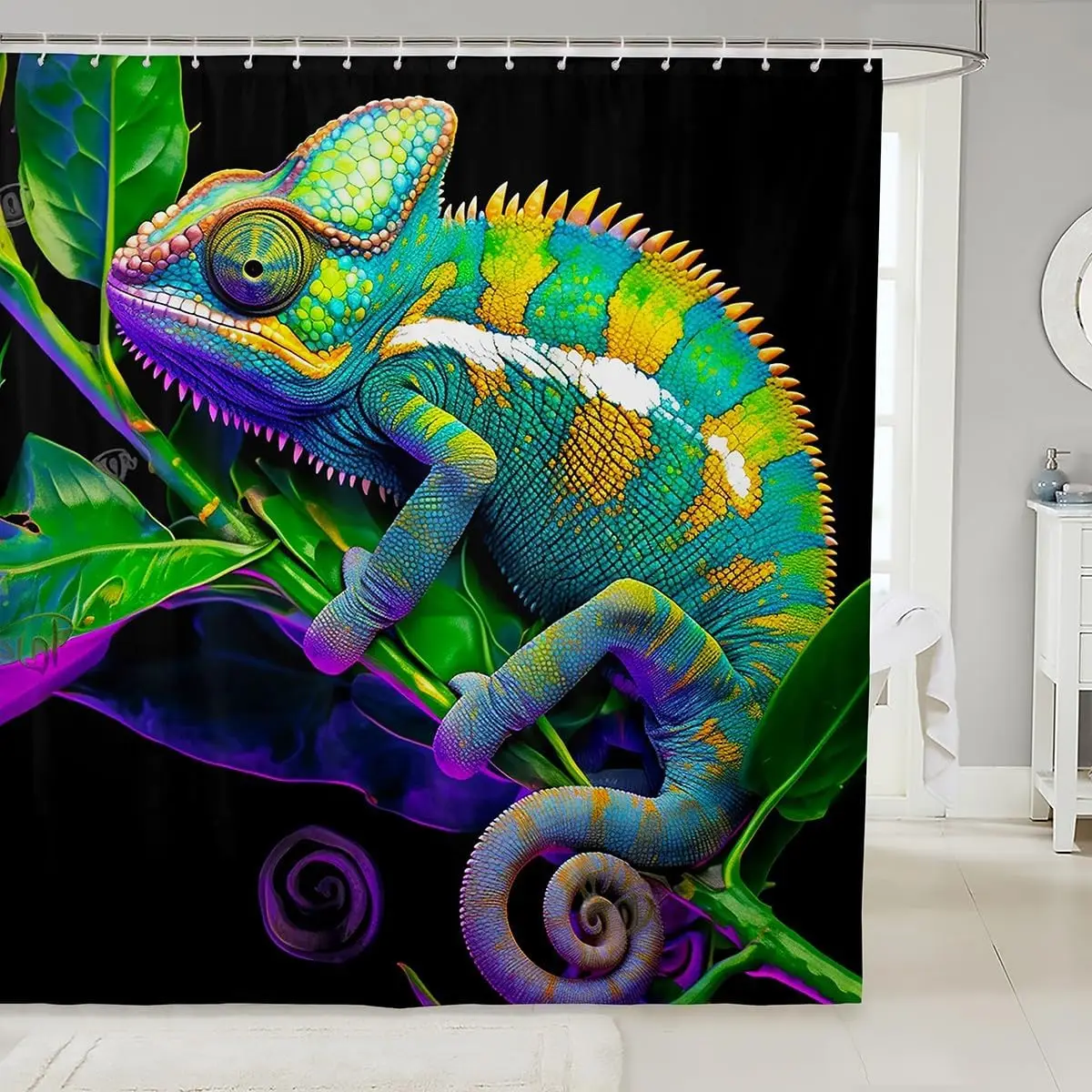 Tropical Lizard Jungle Shower Curtain Bath Decor Waterproof Polyester Shower Liner Unique Vivid Exotic Print Bathroom Accessorie