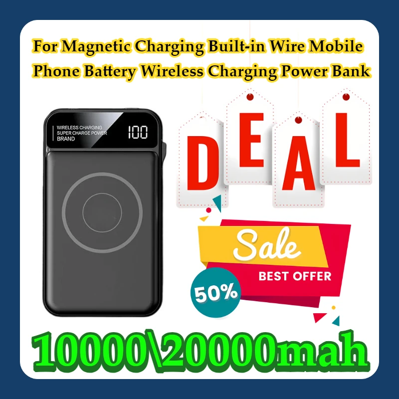 

For Magnetic Charging Built-in Wire Mobile Phone Battery 10000mah Wireless Charging Power Bank