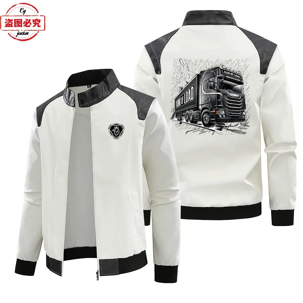 

European Size Heavy-duty Truck Logo Leather Jacket, Vintage Washed PU Leather Jacket, Scania Men's Jacket, Workwear,team Uniform