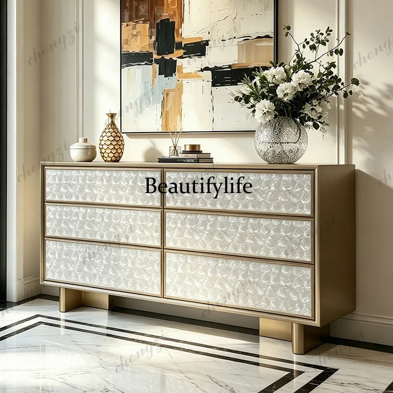 American light luxury shell six chest cabinet bedroom storage bedside cabinet living room decorative side cabinet