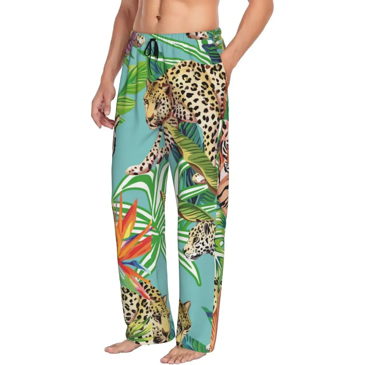 Tiger And Leopards In The Jungle Men's Casual Pajama Sleeping Pants Lounge Loose Trousers Comfortable Nightwear