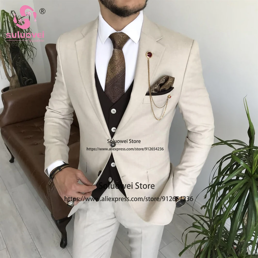 

Fashion Slim Fit Suits For Men Wedding 3 Piece Jacket Vest Pants Set Male Business Blazer Formal Groom Party Notch Lapel Tuxedo