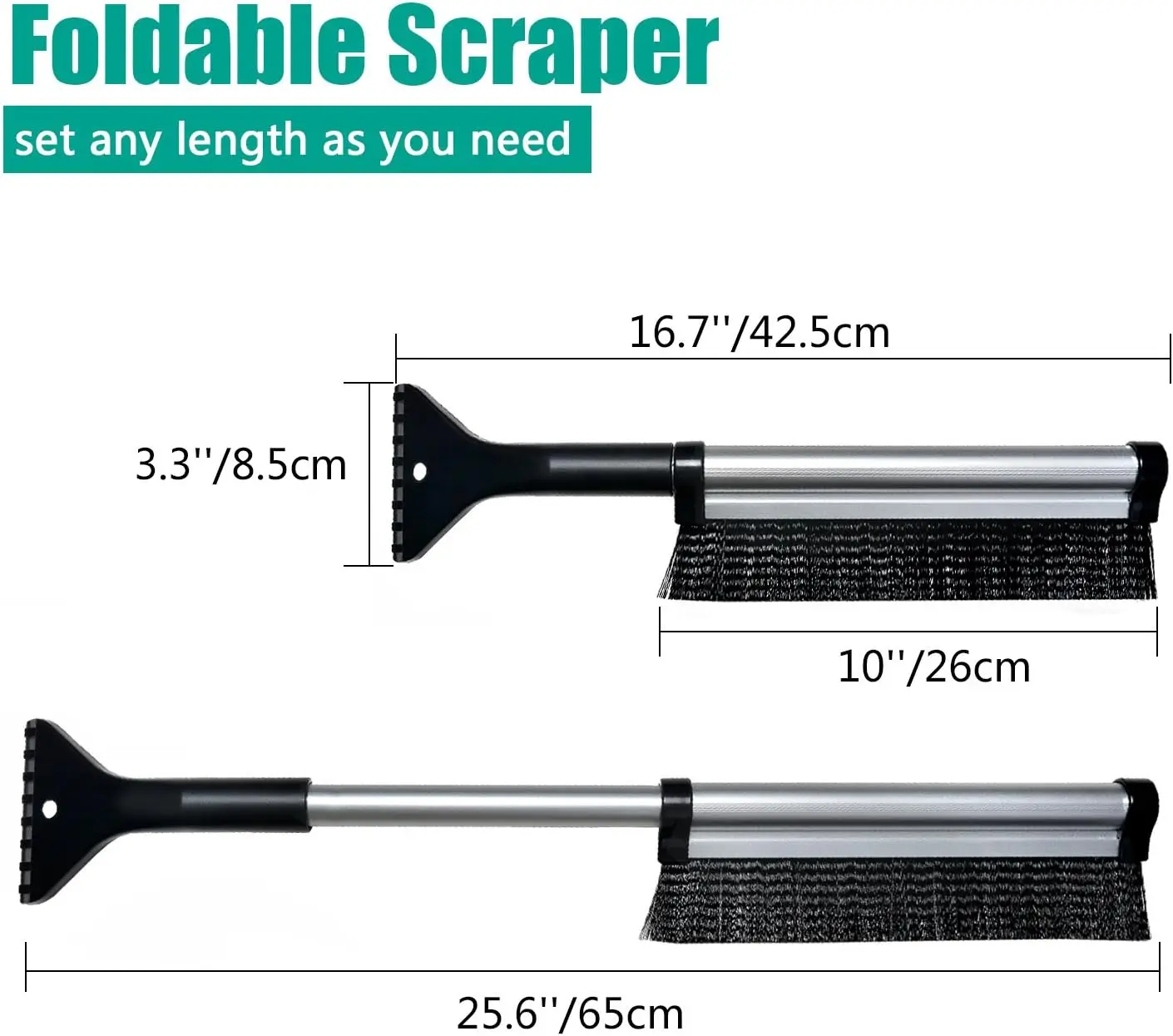 Foldable  Scraper with Brush, Slim-Line  Broom for All Cars Trucks & SUVs, Skiing and Snowboard, Sturdy  & Easy to Use