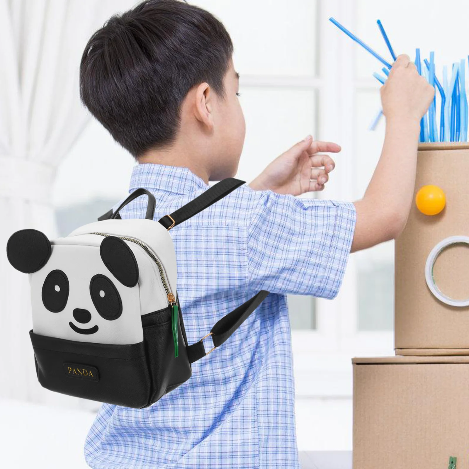 Black Large Size Panda Pattern Backpack Stylish Waterproof Student School Bag for Portable Comfortable Shoulder