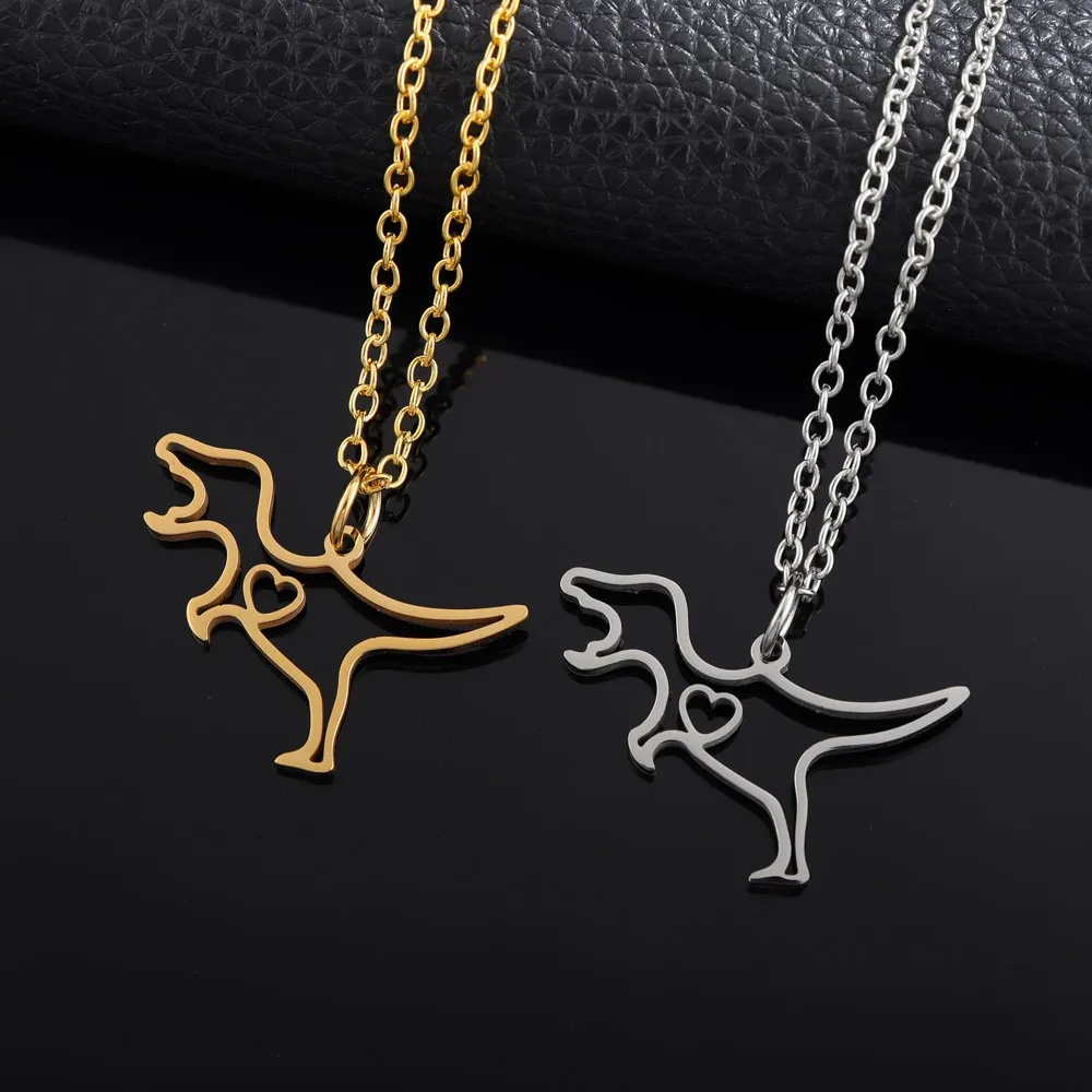 Hollow Out Stainless Steel Tyrannosaurus Rex Pendant Charming Women's Necklace Fashion Cute Animal Accessories Jewelry Dropship