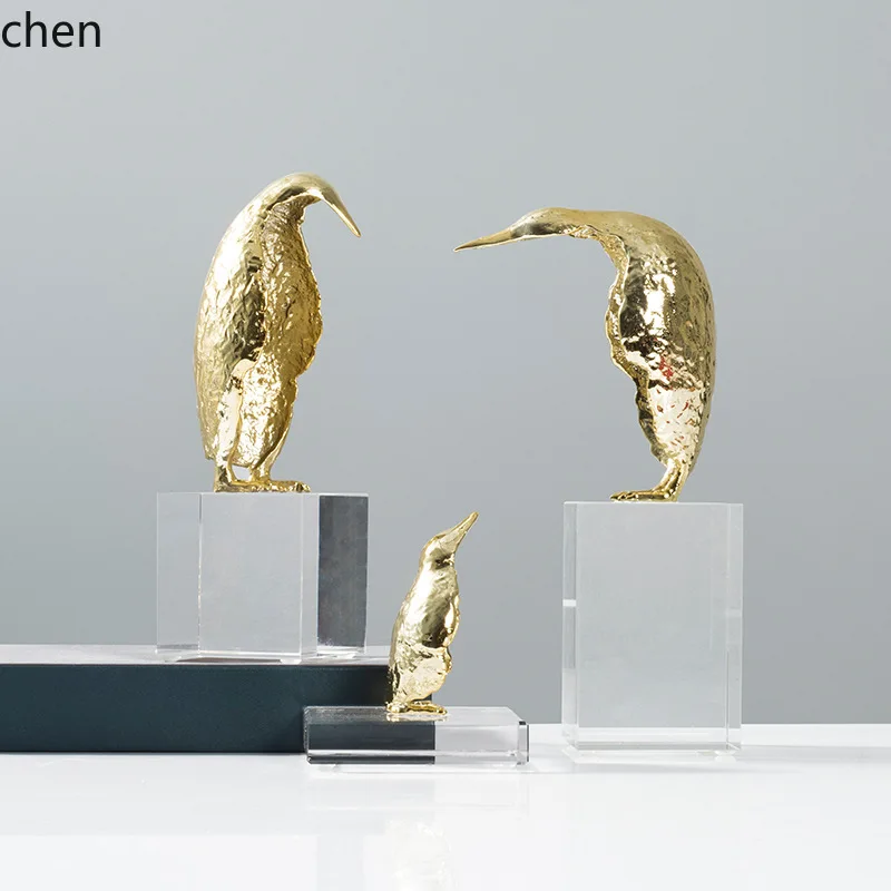 YFY New Chinese Style Crystal Metal Penguin  Light Luxury Internet  Model Room Office Bookshelf Living Room Animal Decoration