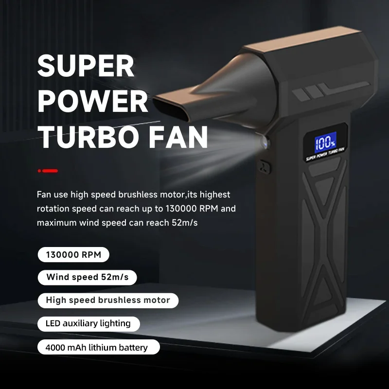 

4nd Generation Violent Blower Mini Turbo Jet Fan Handheld Brushless Motor 130,000 RPM Wind Speed 52m/s industrial Duct Fan