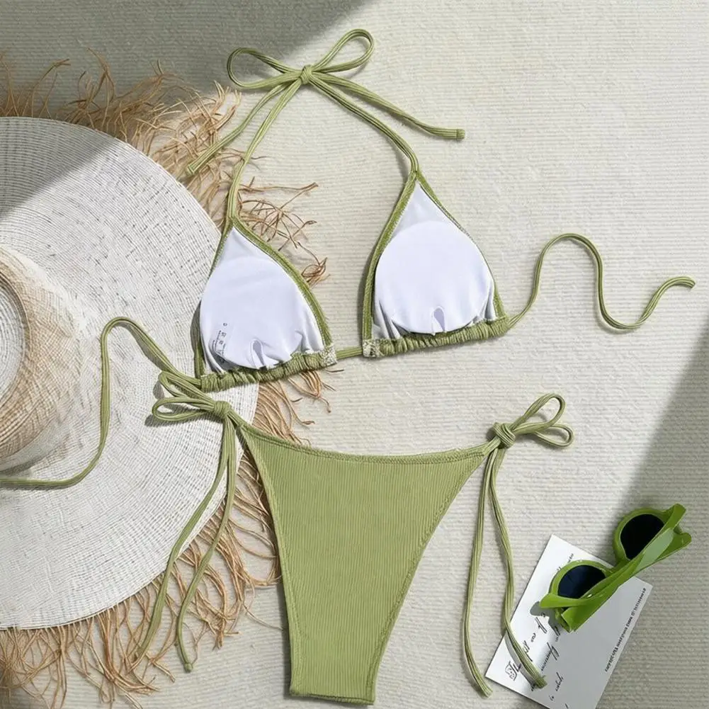 Shell Decoration Swimwear Sexy Two-piece Swimsuit 2pcs Bikini Set for Women Sexy Lace-up Halter Bra with Shell Decoration
