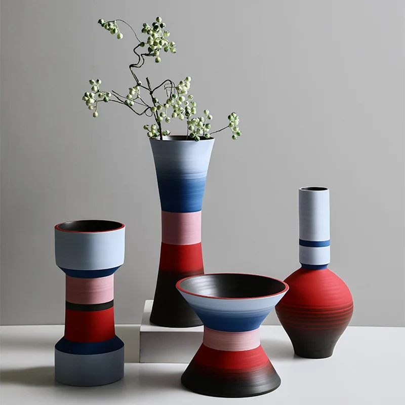 

Креативная керамическая ваза Morandi с круглым ртом, орнамент, художественная композиция из сушеных цветов, светлая роскошная скандинавская украшение для дома