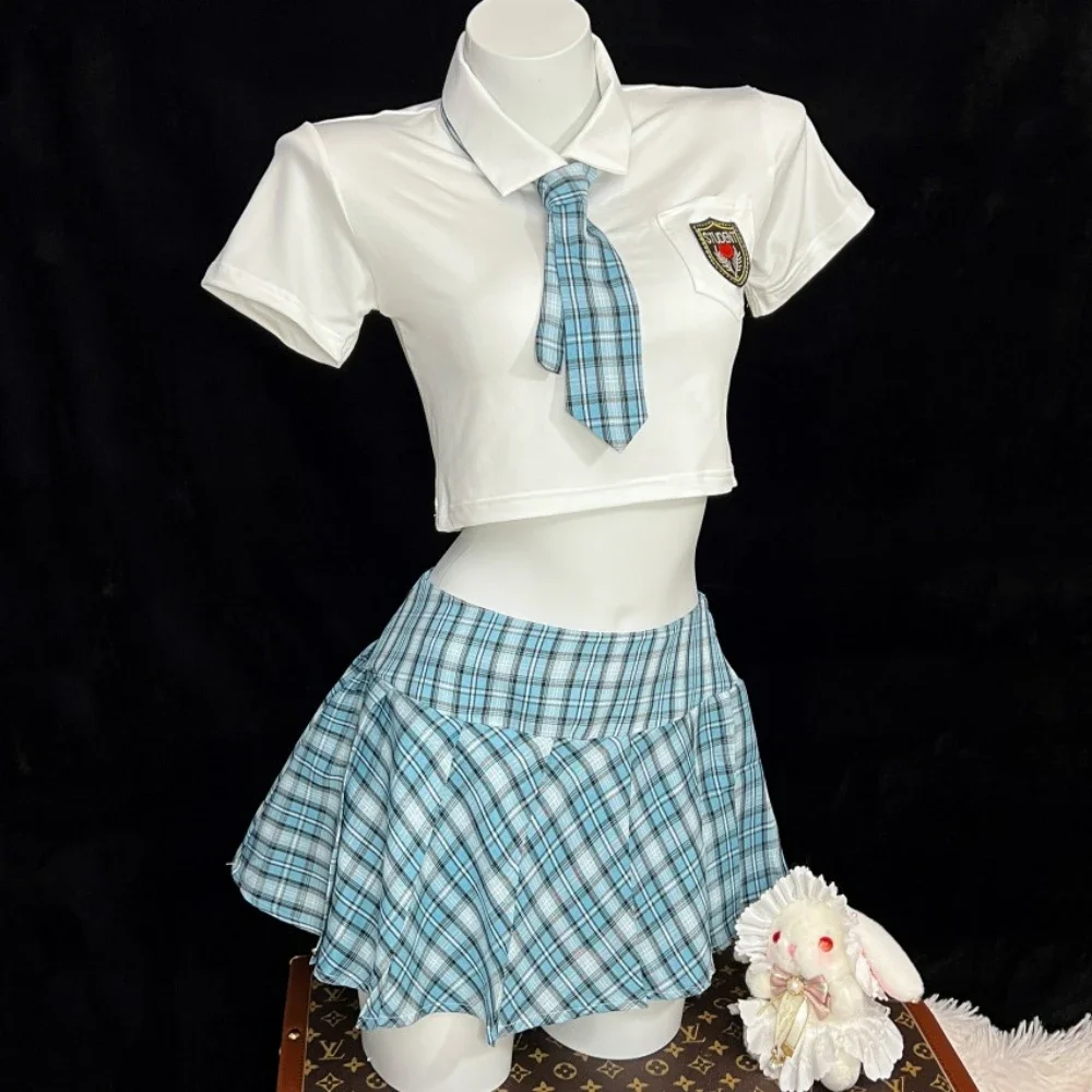 

Erotic Lingerie School Student Uniform Seductive Cosplay Costumes Plaid Pleated Skirt Sexy Underwear Pajamas Open File Clothing