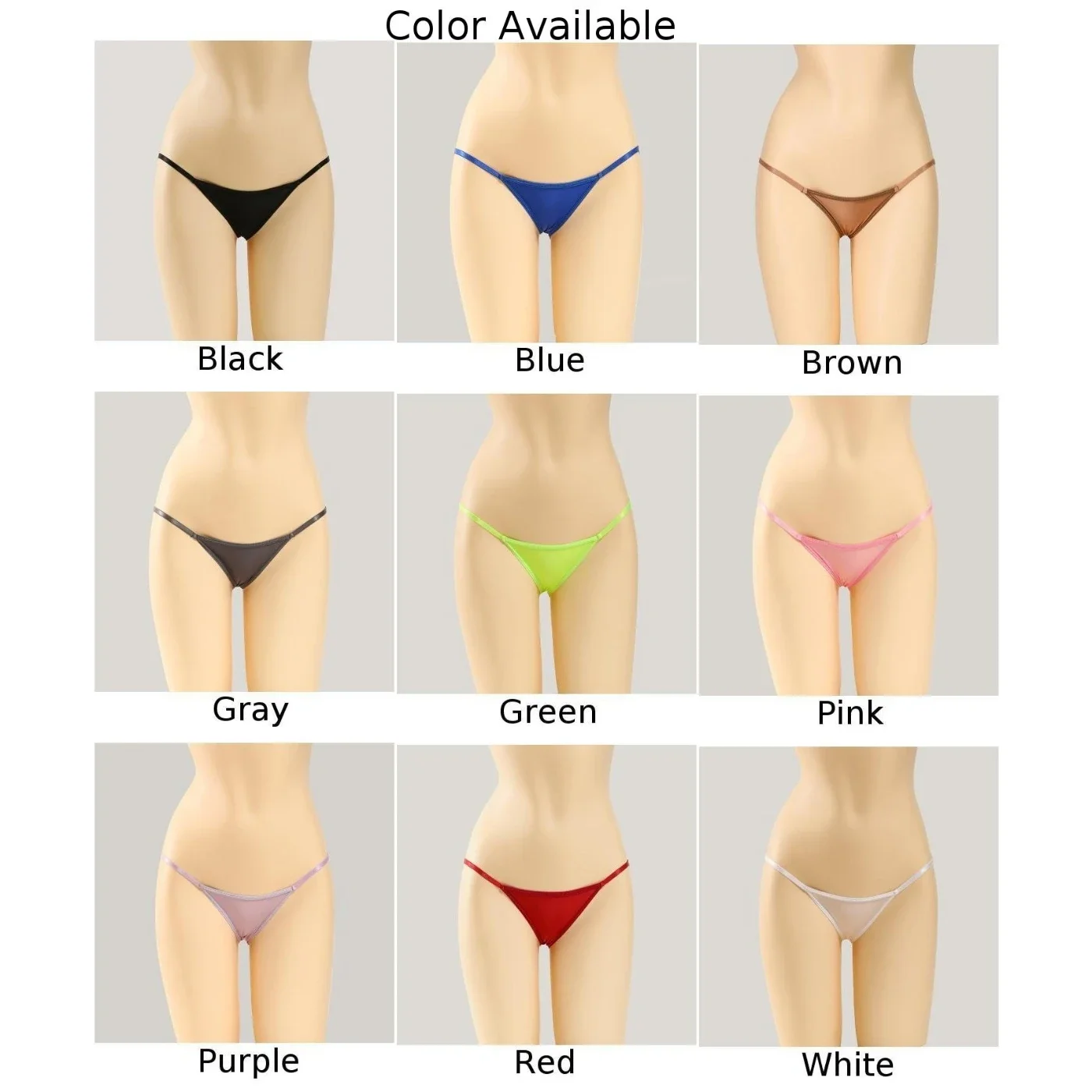 Womens Sexy Thin Transparent Briefs Shiny Lustrous Silky Bikini Briefs Low Waist Stretch Thongs Underwear Female Knickers