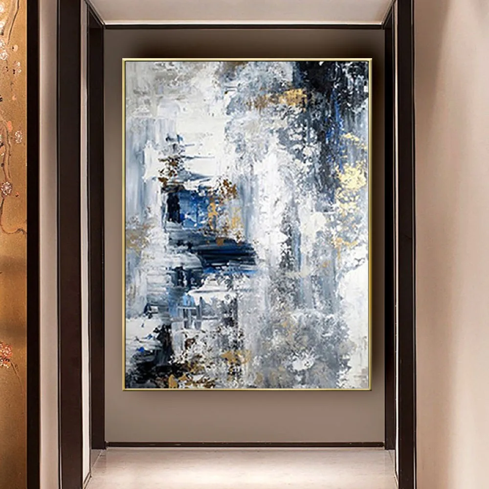 Modern Interior Wall Picture Pure Handmade Blue Texture Abstract Oil Paintings Creative Gypsophila Canvas Mural Home Decor Art