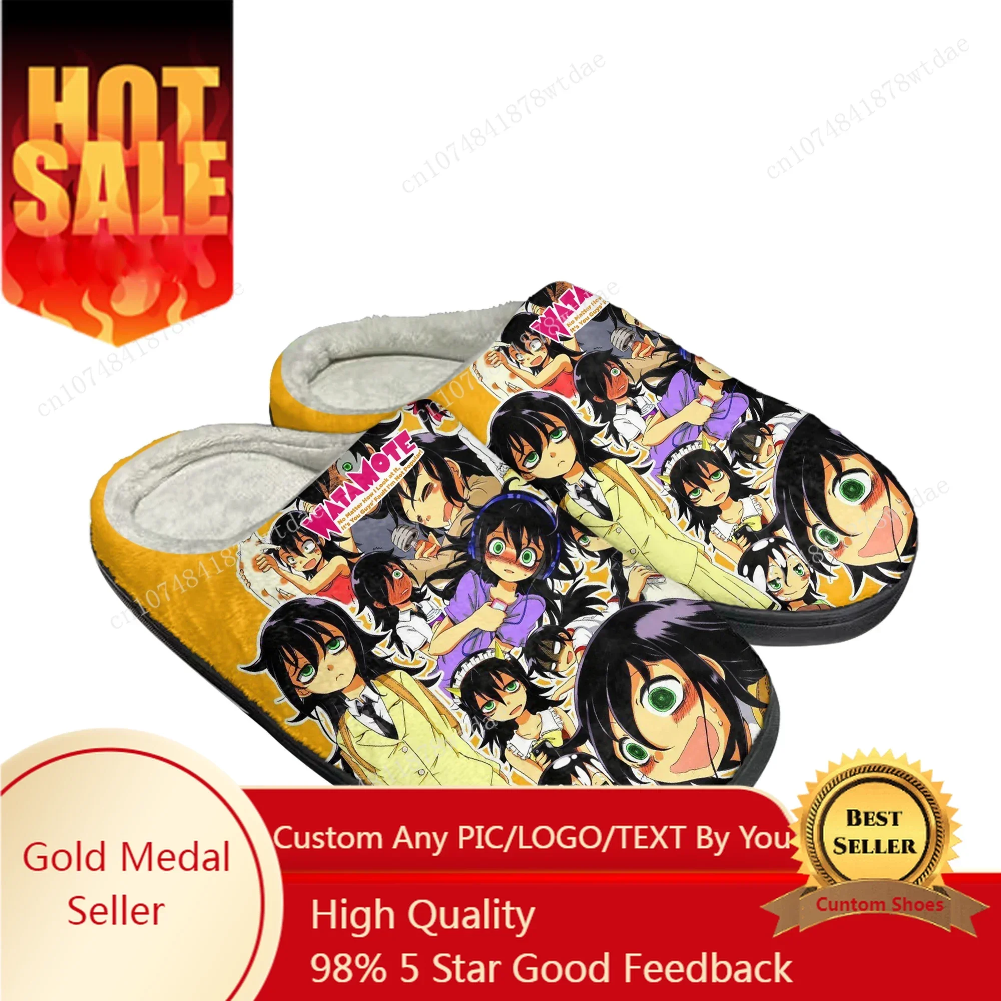 

Watamote Kuroki Tomoko Home Cotton Slippers Mens Womens Plush Bedroom Casual Keep Warm Shoes Anime Custom Thermal Indoor Slipper