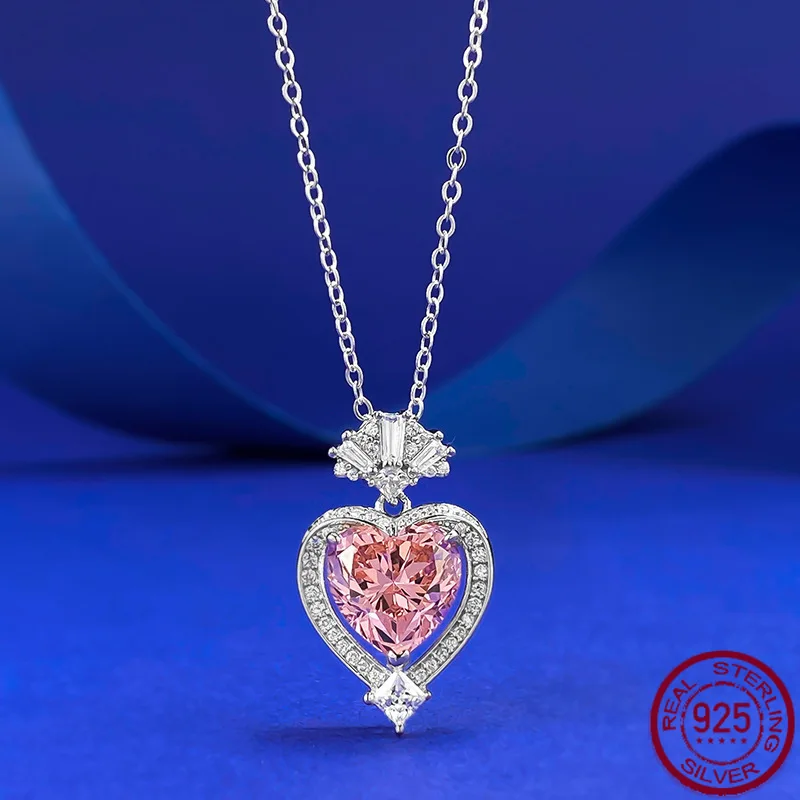 

New S925 Silver 10 * 10mm Heart shaped Morgan Pink Necklace Pendant for Women's Classic Simple Fashion Wedding Jewelry
