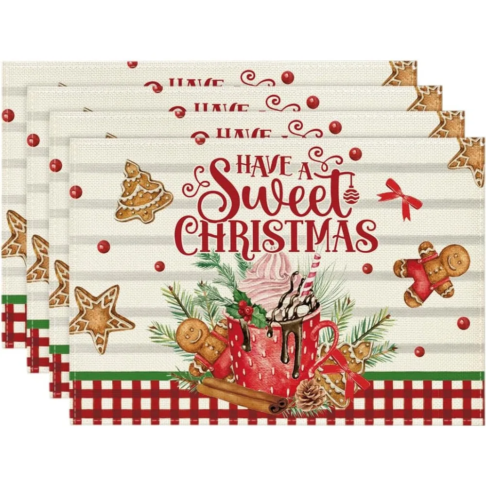 

Набор рождественских салфеток с мороженым и пряниками, 12x18 дюймов, сезонные зимние рождественские коврики для стола для вечеринки