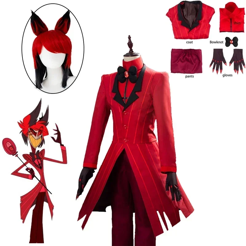 Hazbin-Disfraz de ALASTOR para hombre adulto, uniforme de Hotel para Halloween, Carnaval y Navidad, traje rojo de Anime