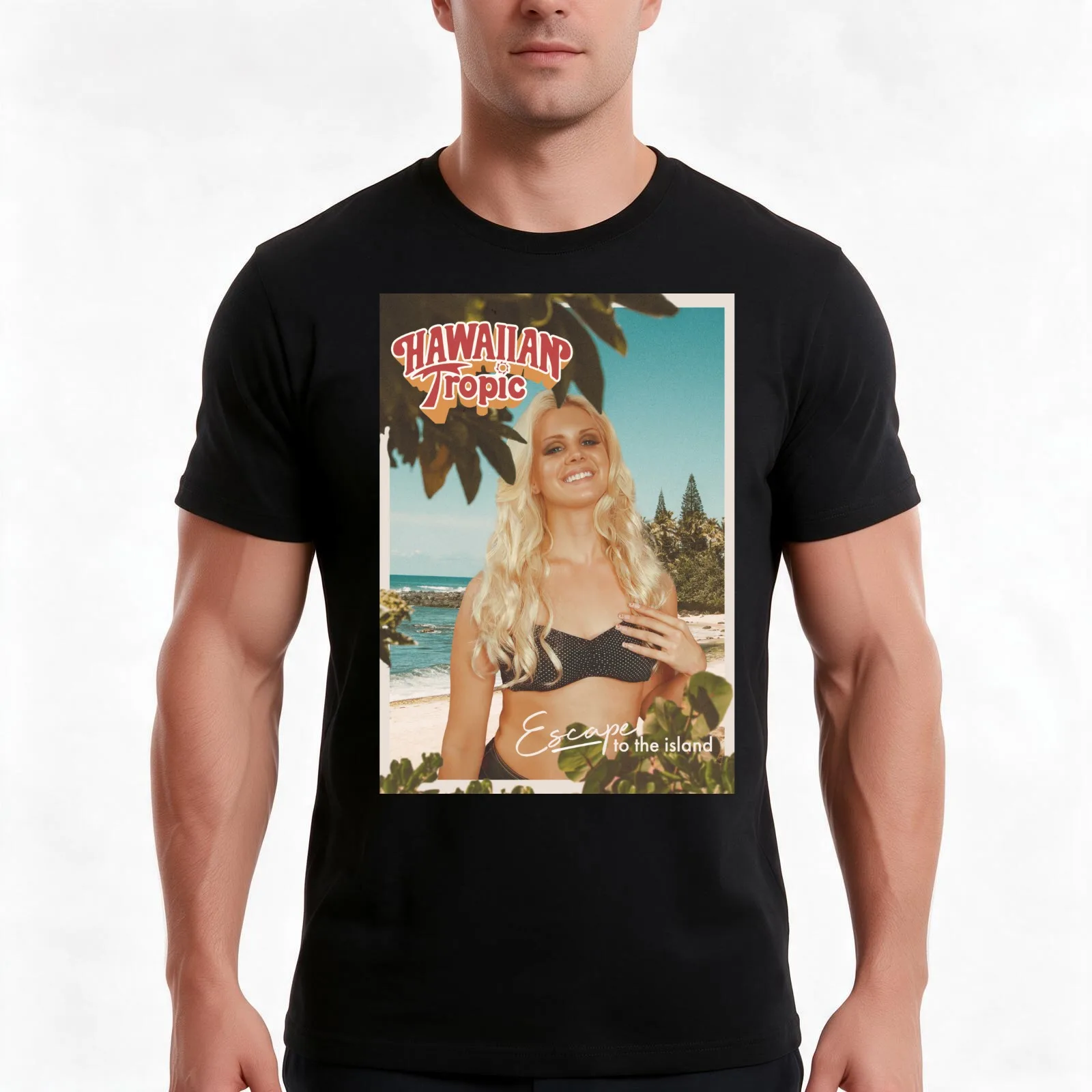 Hawaiian Tropic T-Shirt, Summer Casual Cotton Tee, Oversized Streetwear Tops, Vintage Graphic Print, Loose Fit Short Sleeve