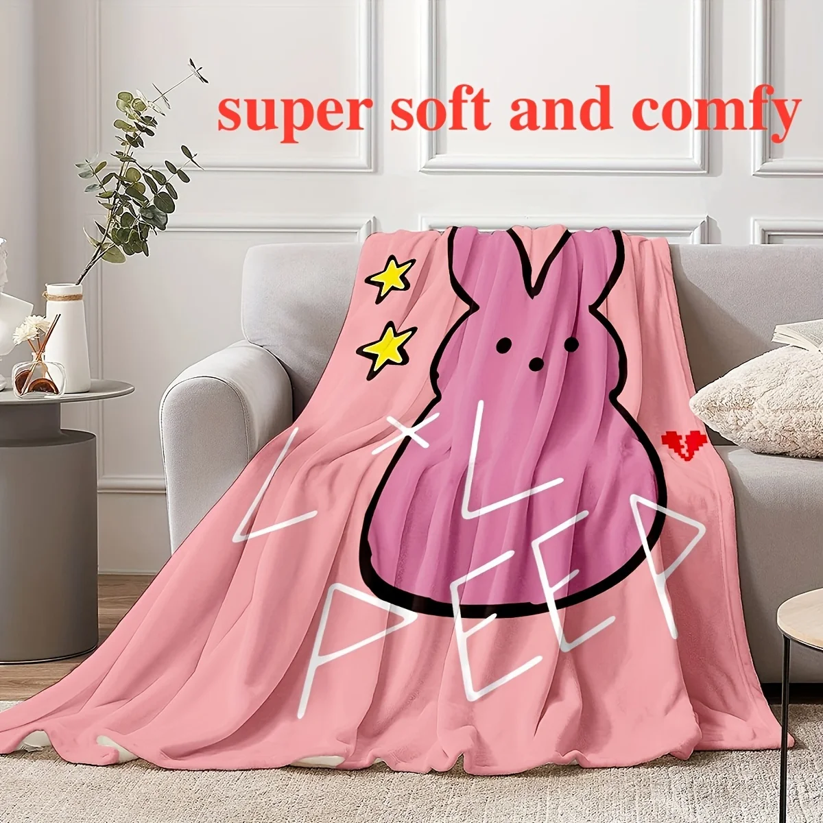 Peep Bunny Blanket: Embrace the Cute Design, Ultra-Soft Fabric, and Cozy Vibes for Your Adorable Home Decor