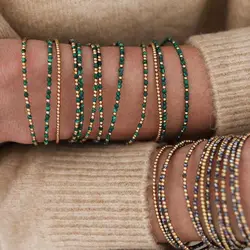 Vlen Natural Stone With 18K Gold Plated Bead Bracelet Boho Beach Summer Surf Bracelets for Women Gift Jewelry Adjustable Pulsera