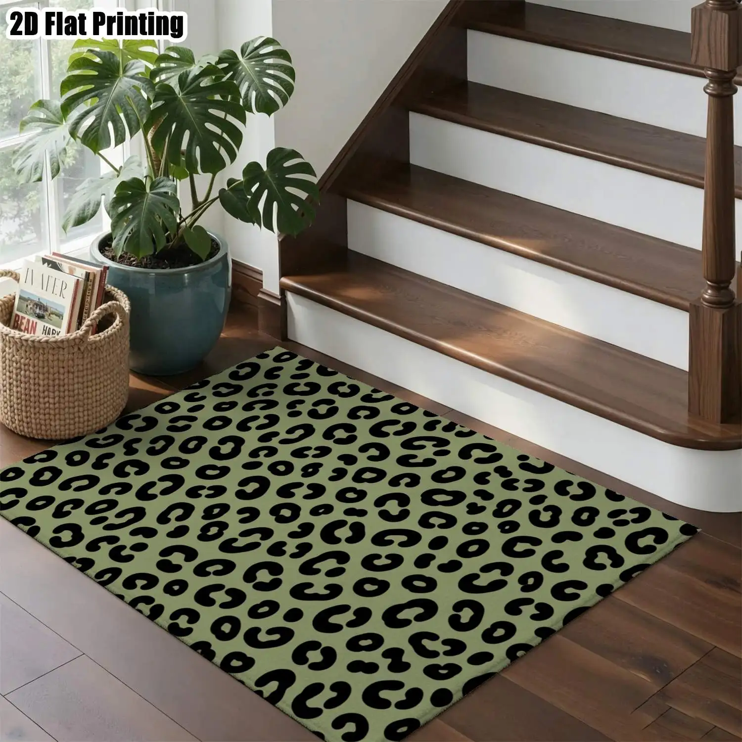 1Pc 2D Printed Military Green Leopard Pattern Carpet Suitable for Instagram and Vintage Decor, Available in Multiple Sizes, Machine Washable, for Entryways, Dining Rooms, Bedrooms, Living Rooms, Etc.