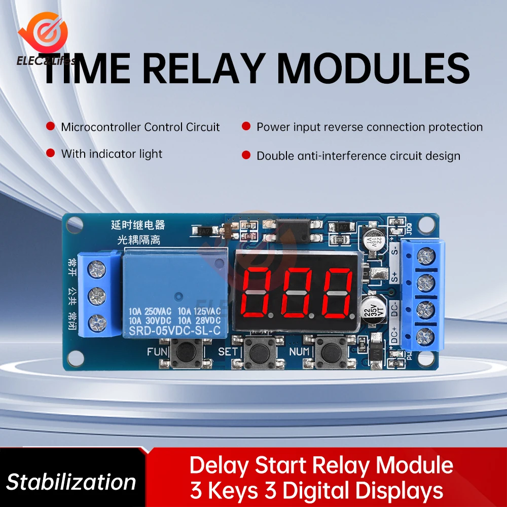 DC 3.3V/5V/12V/24V LED Digital Time Delay Relay Trigger Cycle Timer Delay Switch Circuit Board Timing Control Module 0-999 Min