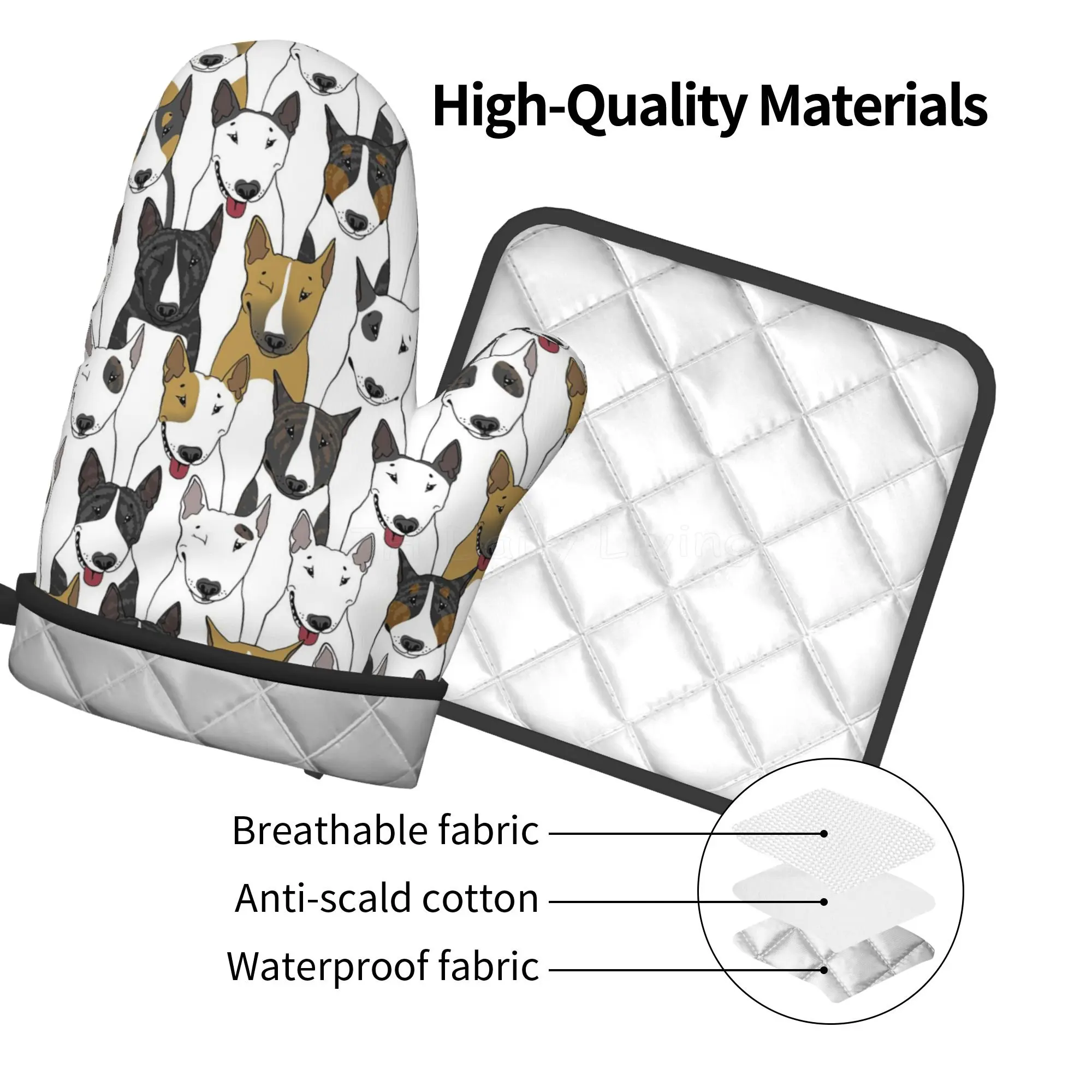 English Bull Terrier Dog Kitchen Oven Mitts and Pot Holders Sets Heat Resistant Microwave Gloves for Cooking Baking Grilling