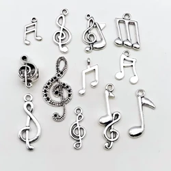 10/20pcs Musical Symbols Shaped Charms Zinc Alloy Antique Silvery Pendants For Jewelry Making Findings Crafting Accessory