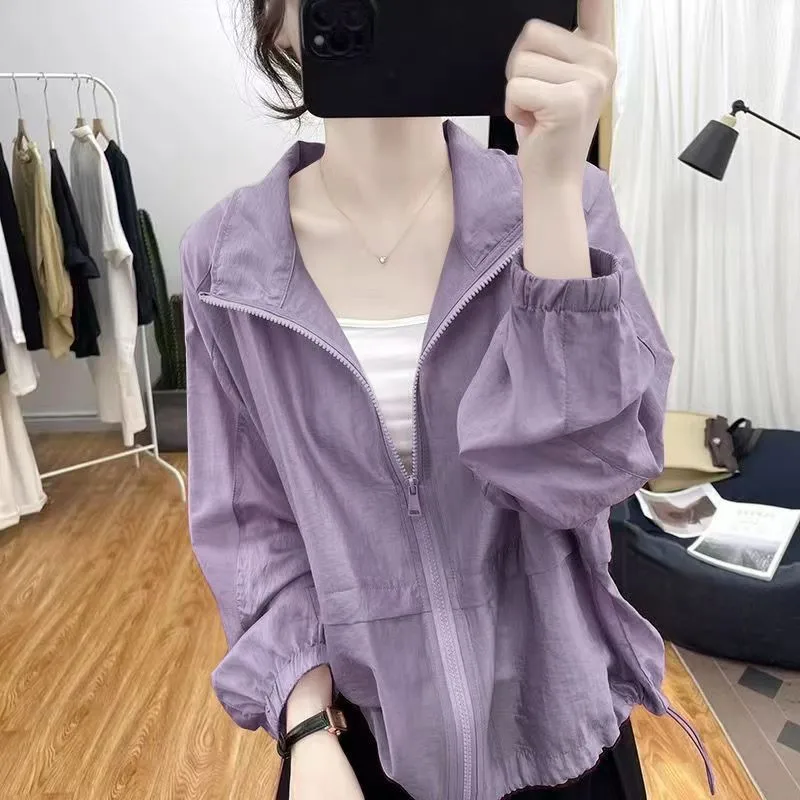 2027 Summer Women's Stand-up Collar Coat Loose Sunscreen Clothing Female Fashion Thin Breathable Jacket Short Cardigan Overwear