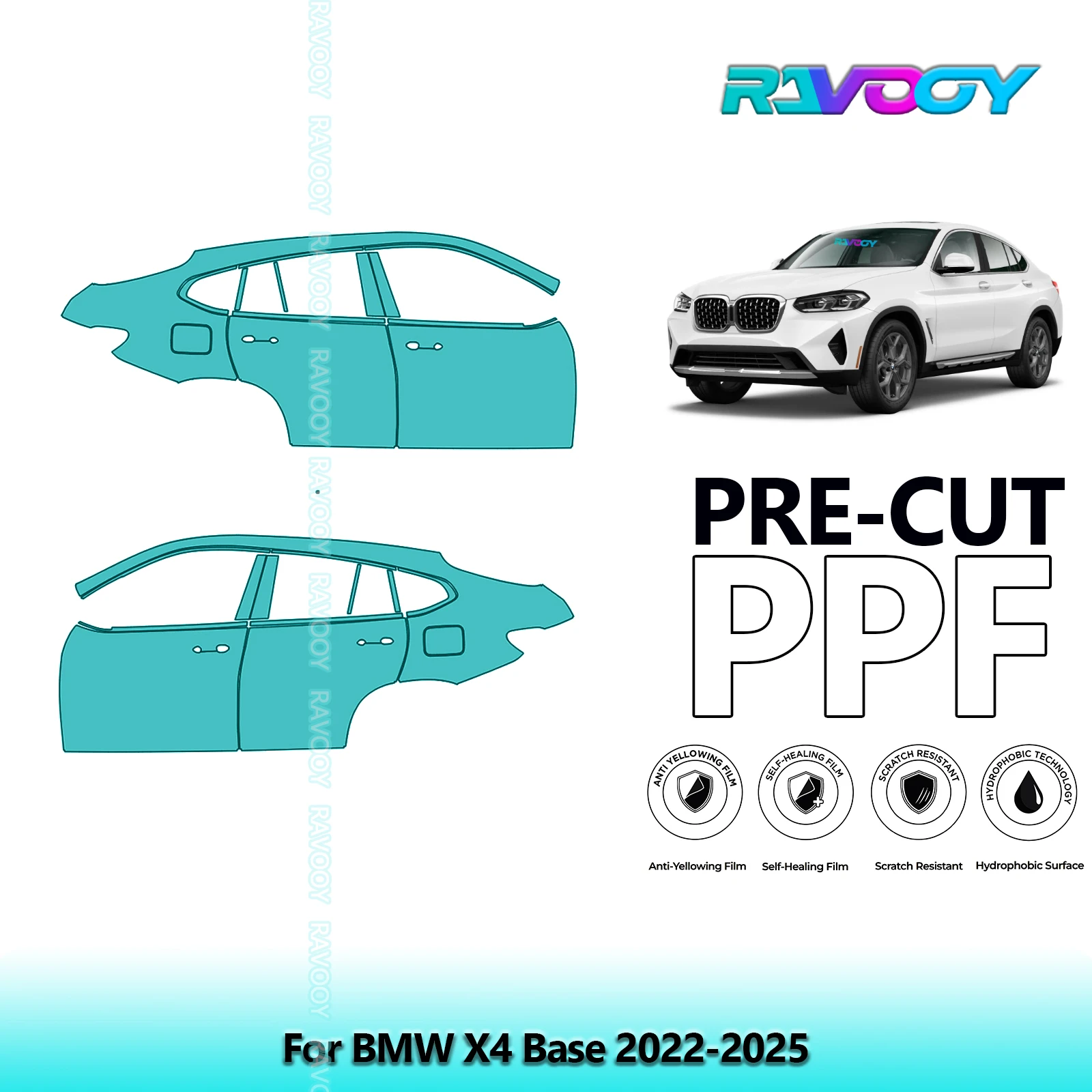 

For BMW X4 Base 2022-2025 8.5mil Clear Matte Pre-Cut PPF Door & A/B Pillar Kit TPU Paint Protection Film Set