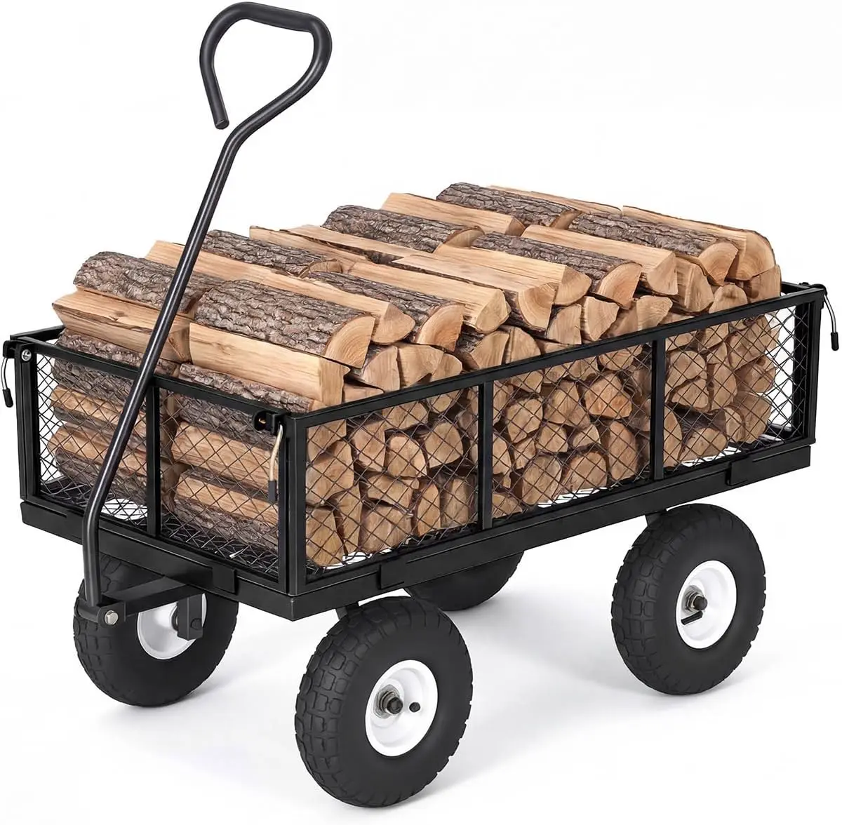 Heavy-Duty 800-lb Capacity Steel Garden Cart – Utility Wagon with Removable Mesh Sides, 10" All-Terrain Tires, and 180° Rotating Handle for Lawn, Garden, and Farm