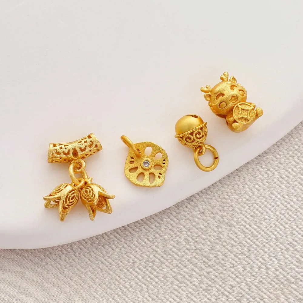 Sand Gold Color Retention 18K Dumb Gold Bell Bluebell Grass Flower Lotus Root Pendant Money Dragon Baby Bead Diy Accessories