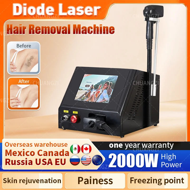 

2000W power CE certified 3-wavelength ice platinum hair removal machine 755 808 1064nm diode painless hair removal machine