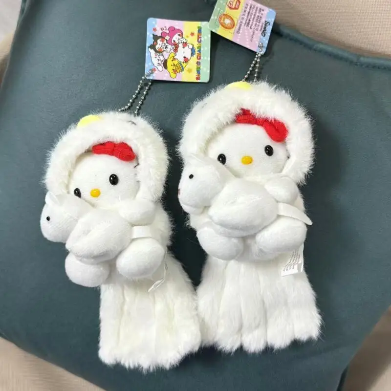 Leuke Cartoon Kawaii Negenstaartvos met witte staart Hellokitty Pluche Pop Sleutelhanger Tas Hanger Speelgoed Cadeau