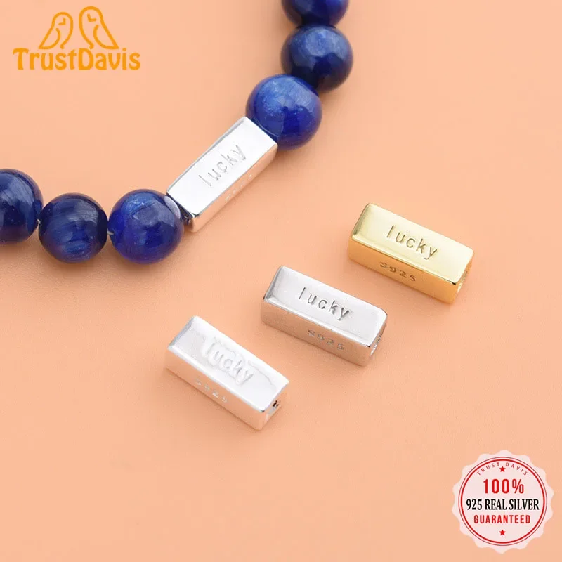 TrustDavis Real 925 Sterling Silver Fashion Sweet Cuboid Lucky Charms Beads Handmade Accessories Fine Jewelry Wholesale HY058