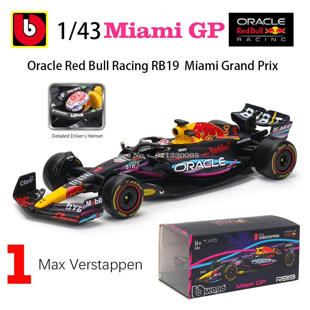 Bburago 1:43 2024 RB20 F1 Red Bull Racing TAG Heuer 2023 RB19 Miami #1 Verstappen #11 Perez Alloy Car Die Cast Model Toy