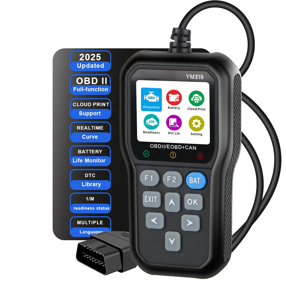 Car Diagnostic Tool Code Reader Battery Tester Multi-language Check Engine System Read Vehicle Information YM319 OBD2 Scanner