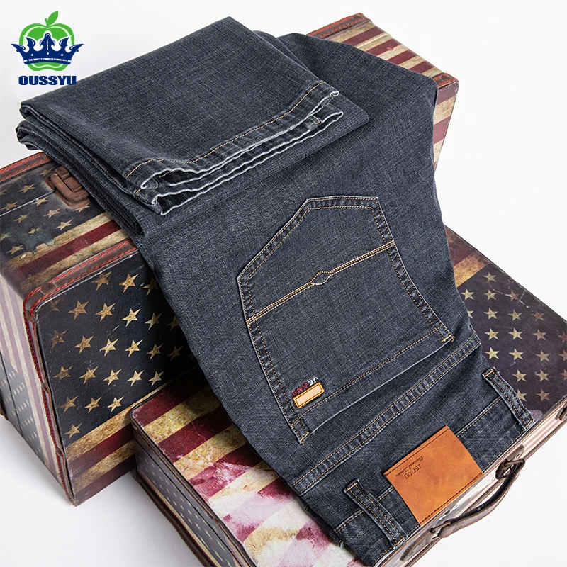 Spring Summer Loose Jeans Men's Business Cotton Classic Straight Middle Aged Denim Pants for men Thin Trousers Mens 40 42 44 46