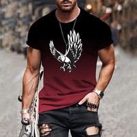 2024 Fashion New T-shirt Men's 3D Eagle Print Pattern Gradient T-Shirt Short Sleeve Retro Top Round Neck Large Size Clothing