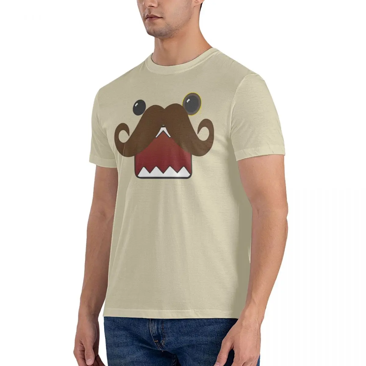 Mustache Domo Professor Domo Kun Doll Face T-Shirt Men's Awesome Cotton T Shirts Beach Novelty Tees Hot Sale Big Size Tops